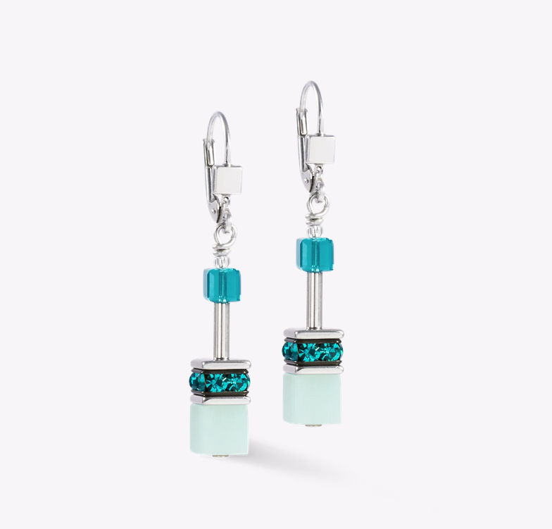 Coeur De Lion GeoCUBE® Silver and Green Earrings