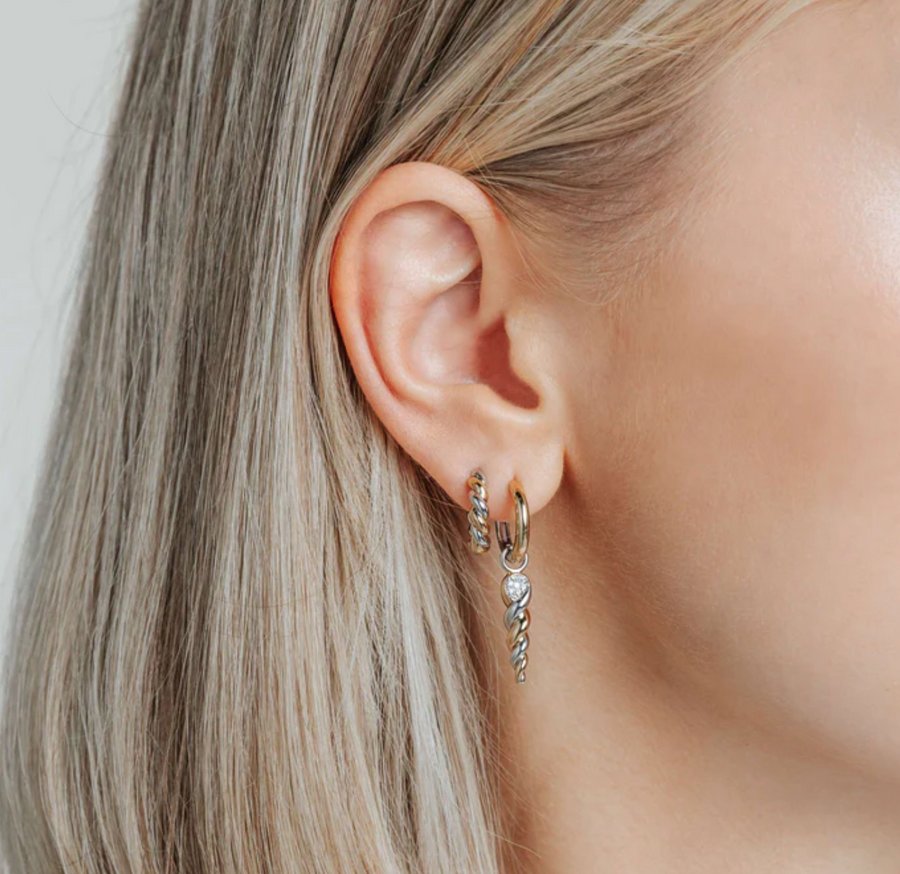 Ti Sento Two Tone CZ Twisted Helix Earrings