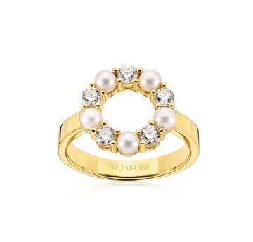 Sif Jakobs Gold CZ Pearl Circle Ring Size 7.5