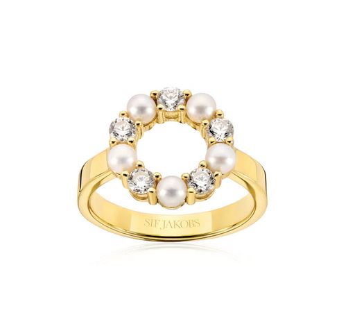 Sif Jakobs Gold CZ Pearl Circle Ring Size 7.5