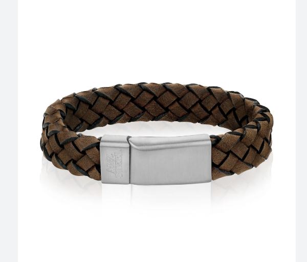 ARZ Steel 12mm Brown Leather Bracelet 8.5