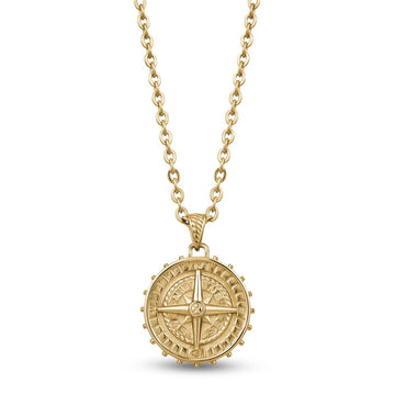 A.R.Z Steel Gold Compass 20 Inch Necklace