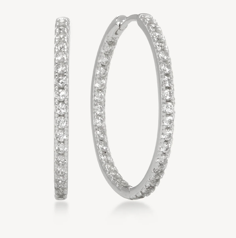 Hillberg And Berk Silver Medium Pave Hoops