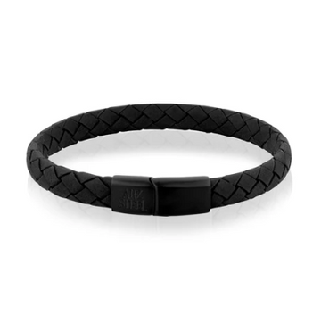 ARZ Steel 8mm Black Woven Leather Bracelet 8