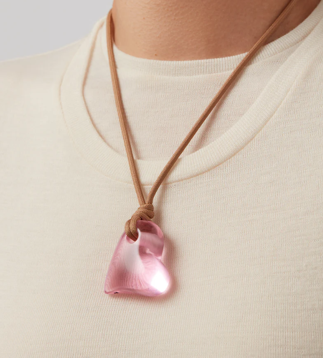 Jenny Bird Pink Art Heart On A String Necklace