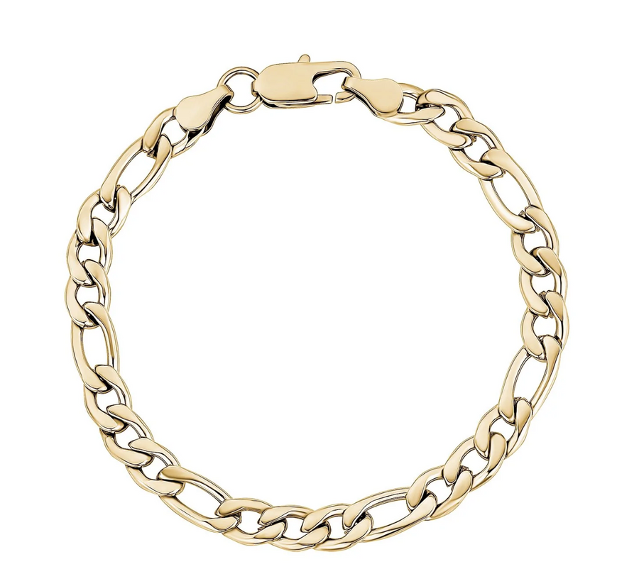 A.R.Z Steel Gold 7mm Figaro Link Bracelet