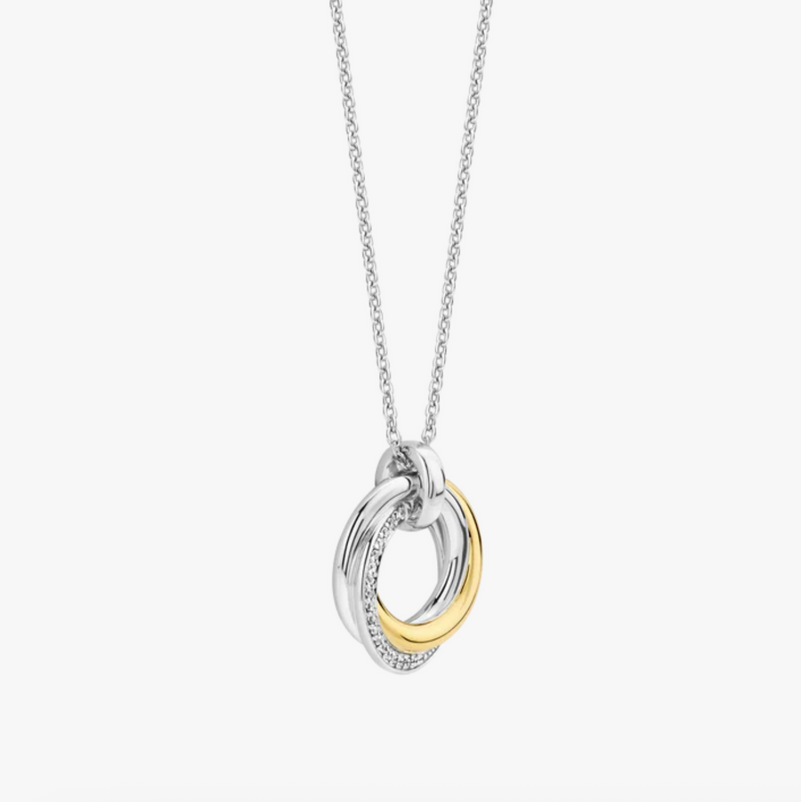 Ti Sento Two Tone Pavé Interplay Pendant Necklace