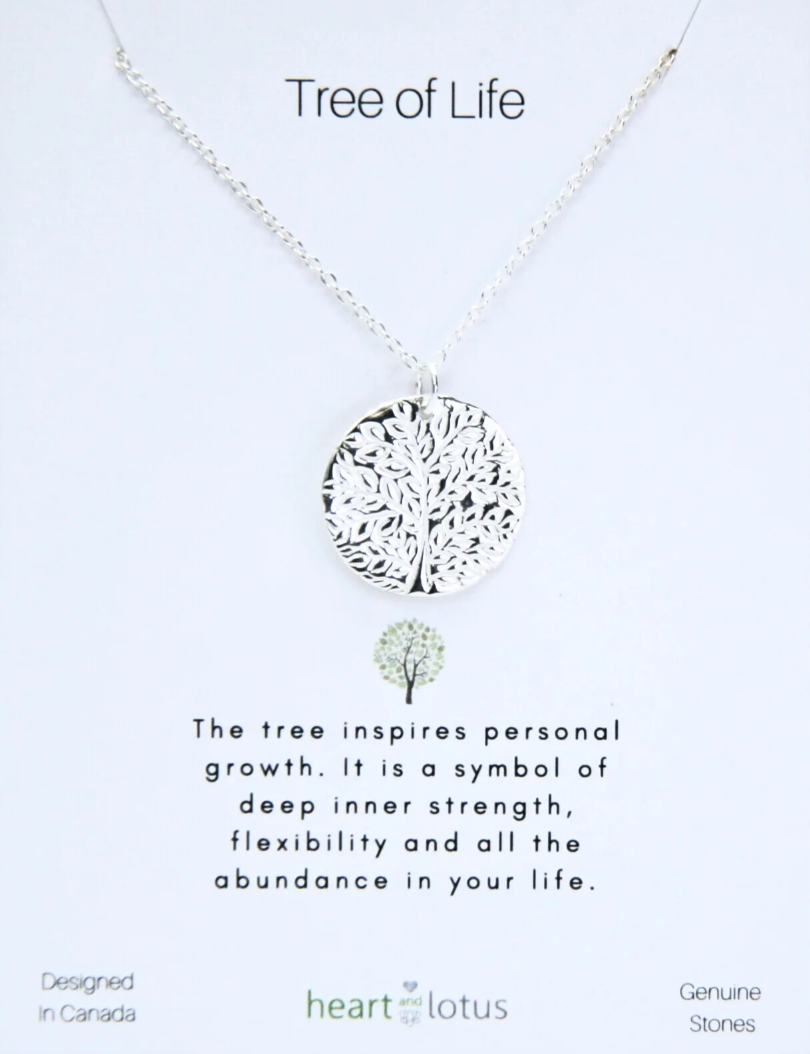 Heart And Lotus Silver Tree Of Life Necklace