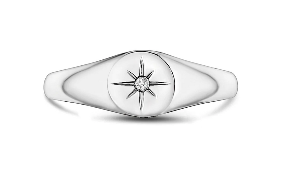 A.R.Z Steel North Star Signet Ring Size 7