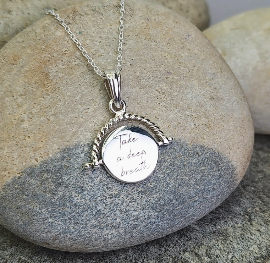 Heart And Lotus Silver Take A Deep Breath Spinner Necklace