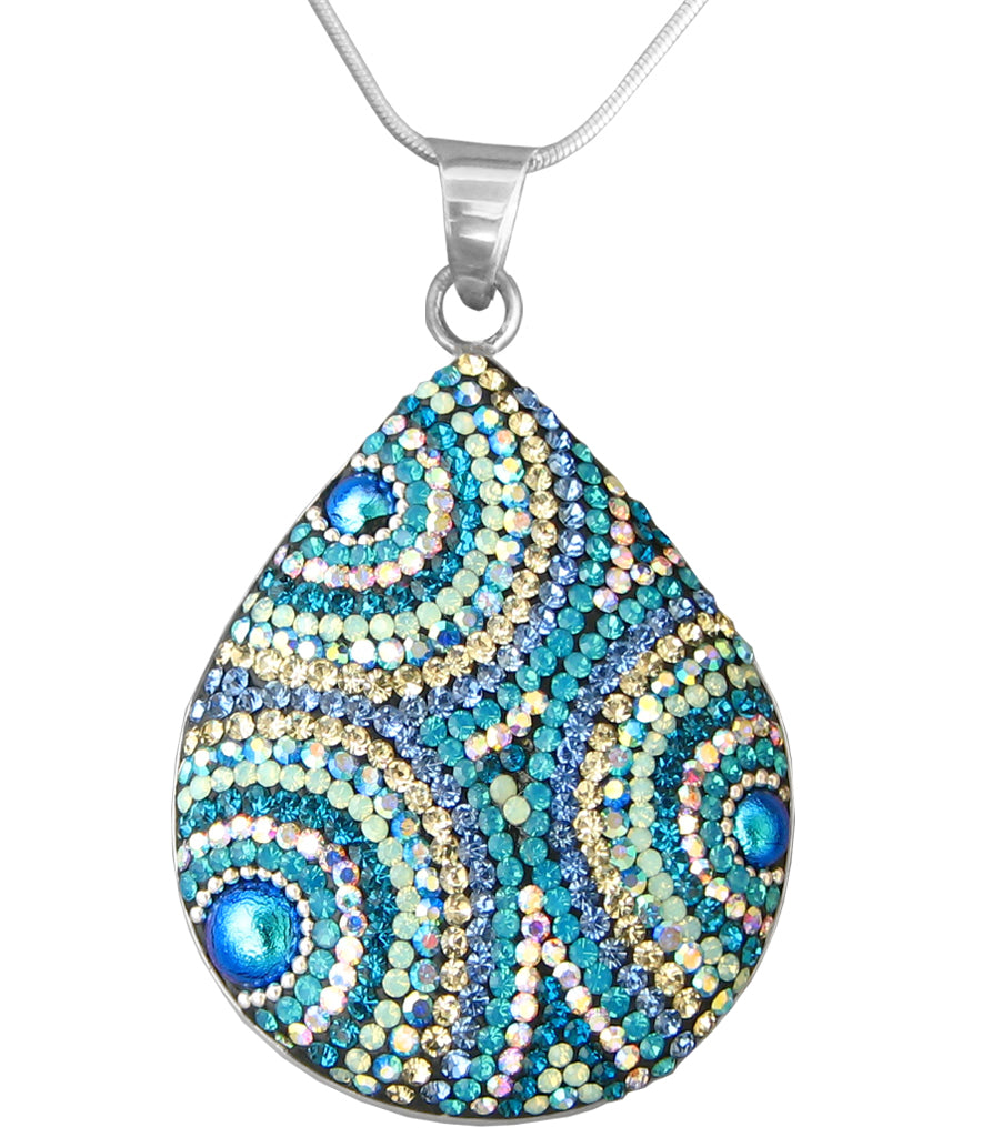 Mosaico Pastel Blues Large WideTeardrop Pendant