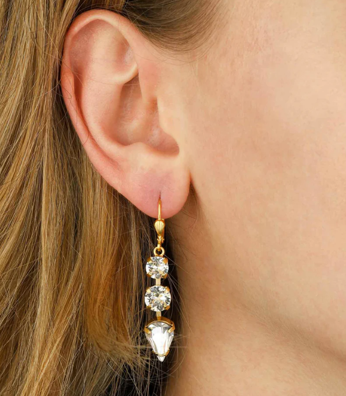 La Vie Parisienne Triple Drop Crystal Point Earrings