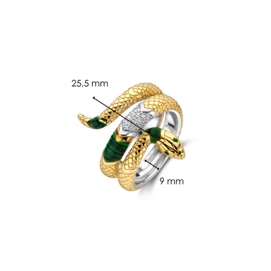Ti Sento Gold and Green Coiled Snake Ring Size 7