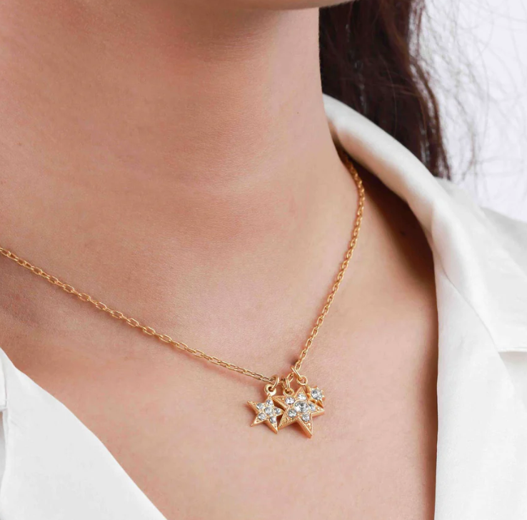 La Vie Parisienne Gold Crystal Star Trio Necklace
