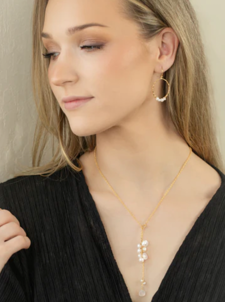 Holly Yashi Gold White Rosa Hoop Earrings