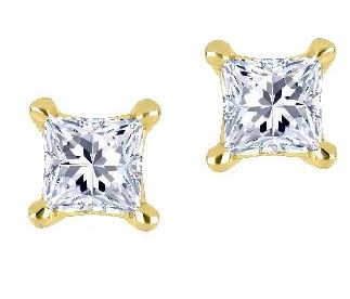 The Vault 10k Yellow Gold 2=0.50ct Princess Cut Lab Diamond Four Claw Stud Earrings