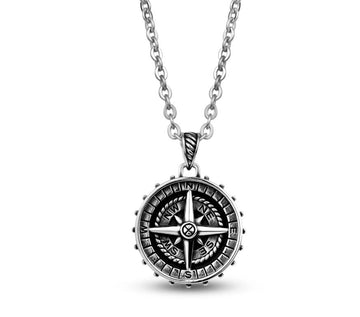 ARZ Steel Compass Pendant Necklace 24