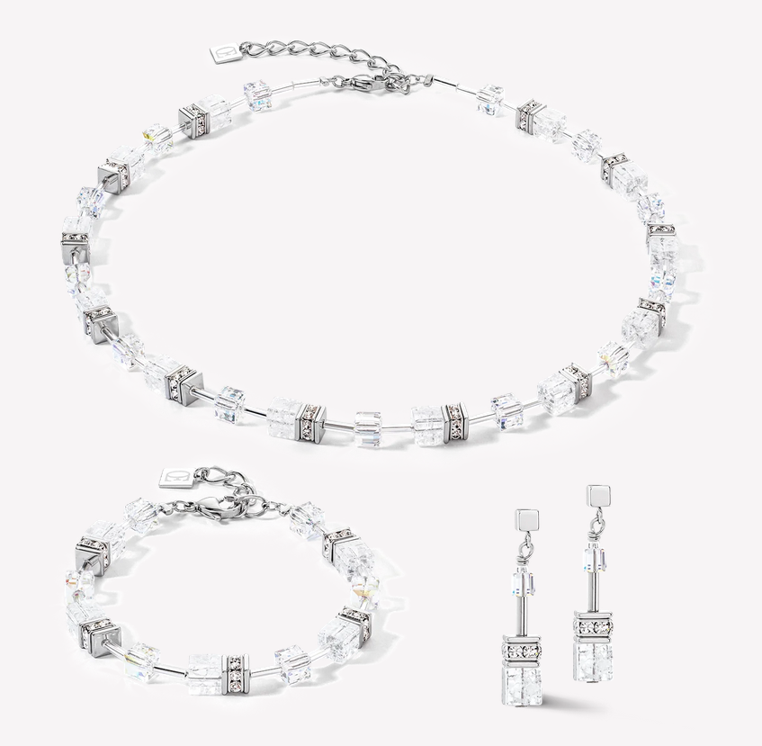 Coeur De Lion GeoCUBE® Silver and White Earrings