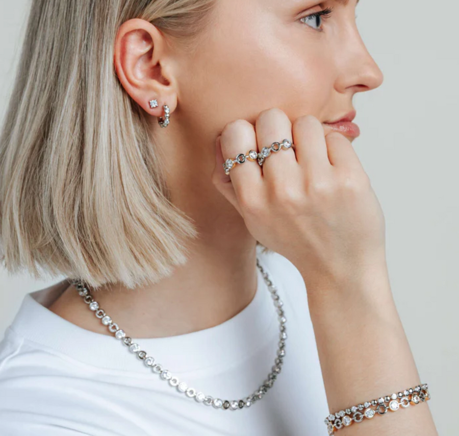 Ti Sento Two Tone Pavé Circle Chain Ring Size 6