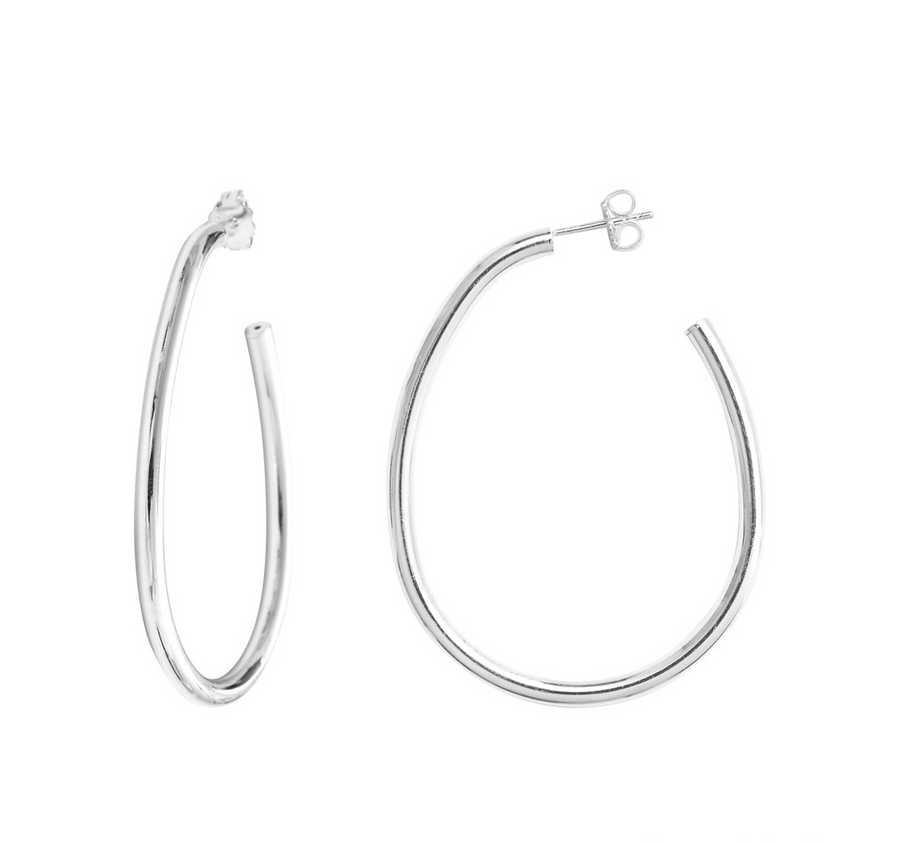 Marseille Sterling Silver Large Oval Loop Hoops