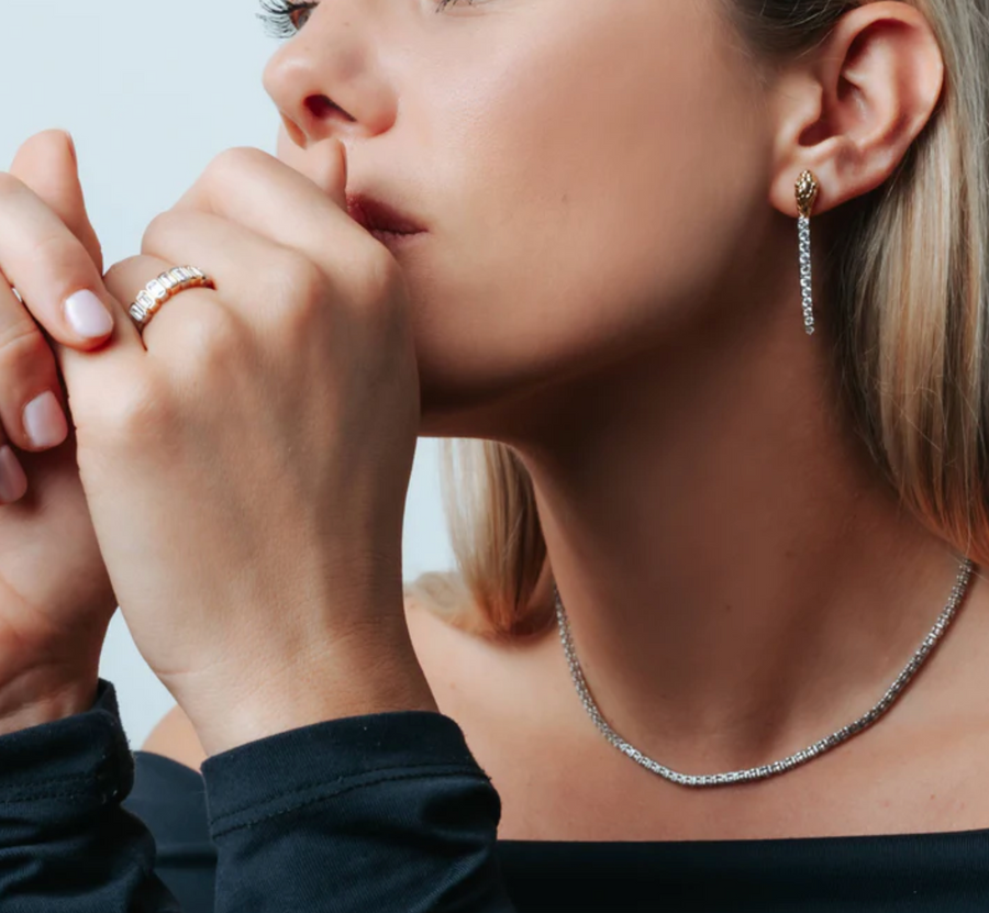 Ti Sento Two Tone Snake Pavé Chain Drop Earrings