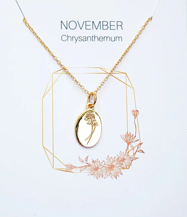 Heart And Lotus Gold Chrysanthemum Nov Birthflower Necklace