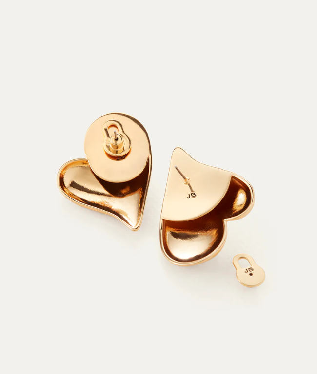 Jenny Bird Gold Mega Art Heart Button Earrings