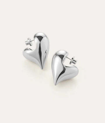 Jenny Bird Silver Art Heart Puff Earrings