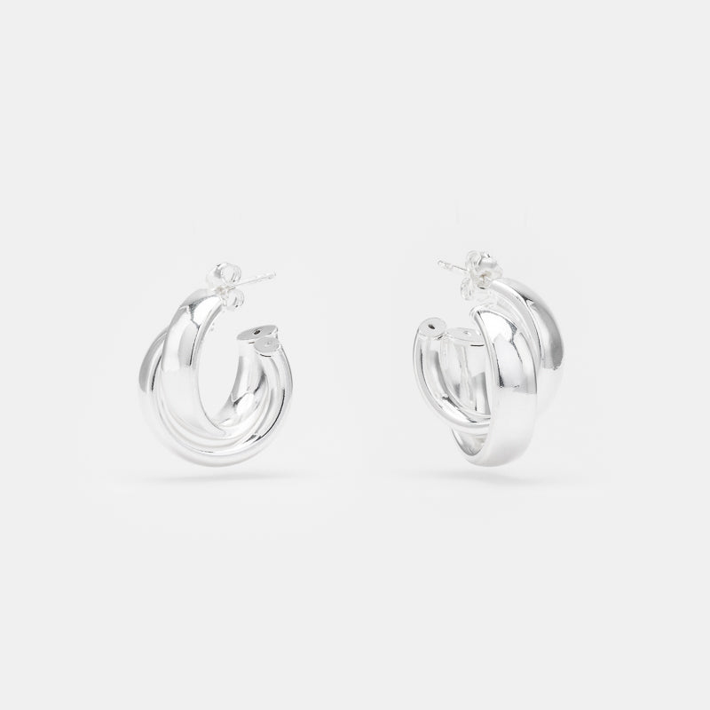 Marseille Sterling Silver Chunky Crossover Double Hoops