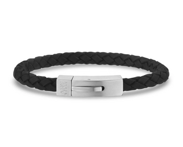 ARZ Steel Black Woven Leather Bracelet 8