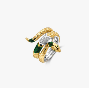Ti Sento Gold and Green Coiled Snake Ring Size 7