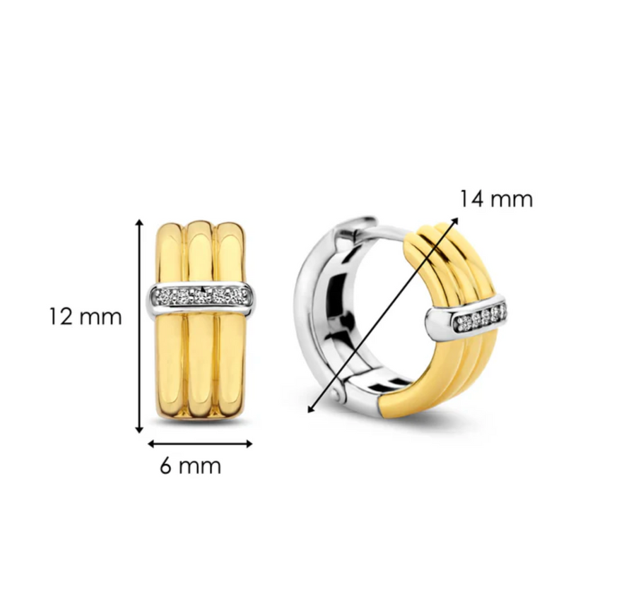 Ti Sento Two Tone Pavé Bar Three Ring Huggies