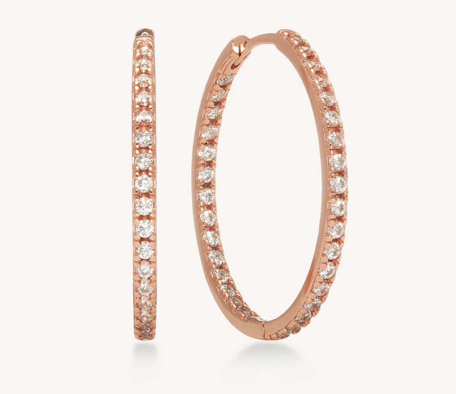 Hillberg And Berk Medium Rose Pave Huggies