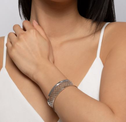 Birks Silver Muse Pattern Cuff Bracelet