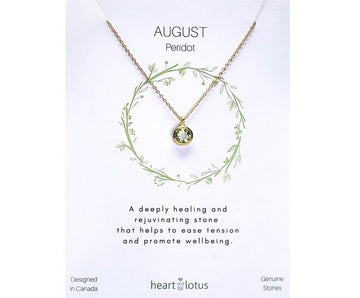 Heart And Lotus Gold August Birthstone Necklace
