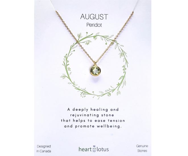 Heart And Lotus Gold August Birthstone Necklace