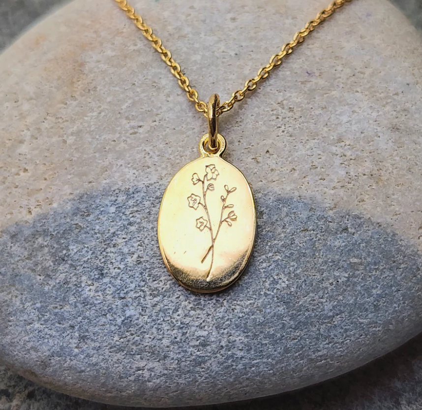 Heart And Lotus Gold Larkspur July Birth Flower Necklace