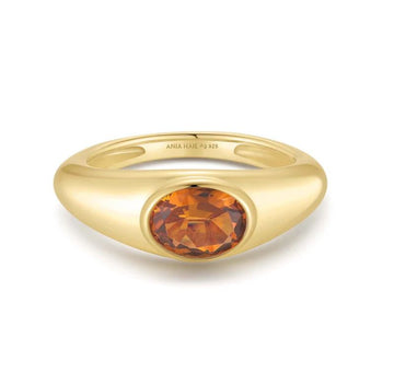 Ania Haie Gold Sculptural Orange Gemstone Ring Size 7.5
