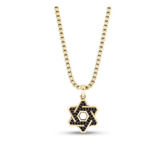 ARZ Steel Star of David Stone Set Yellow Gold Necklace