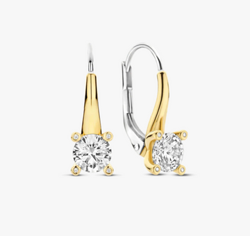 Ti Sento Two Tone CZ Solitaire Leverback Earrings