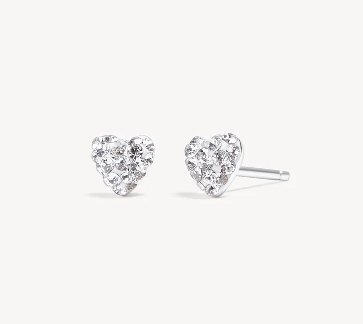 Hillberg And Berk Mini Silver Heart Sparkle Studs