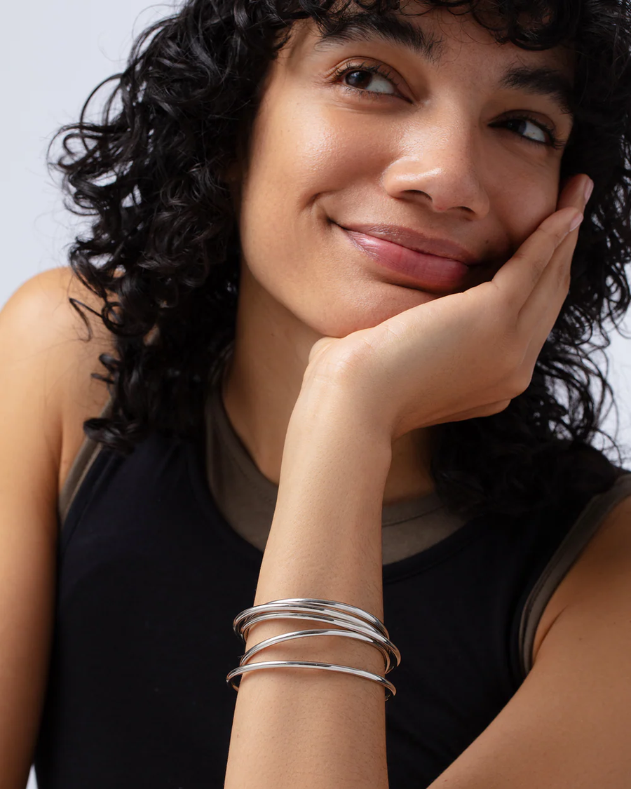 Jenny Bird Silver Dane Bangle Set of 5 Size Medium