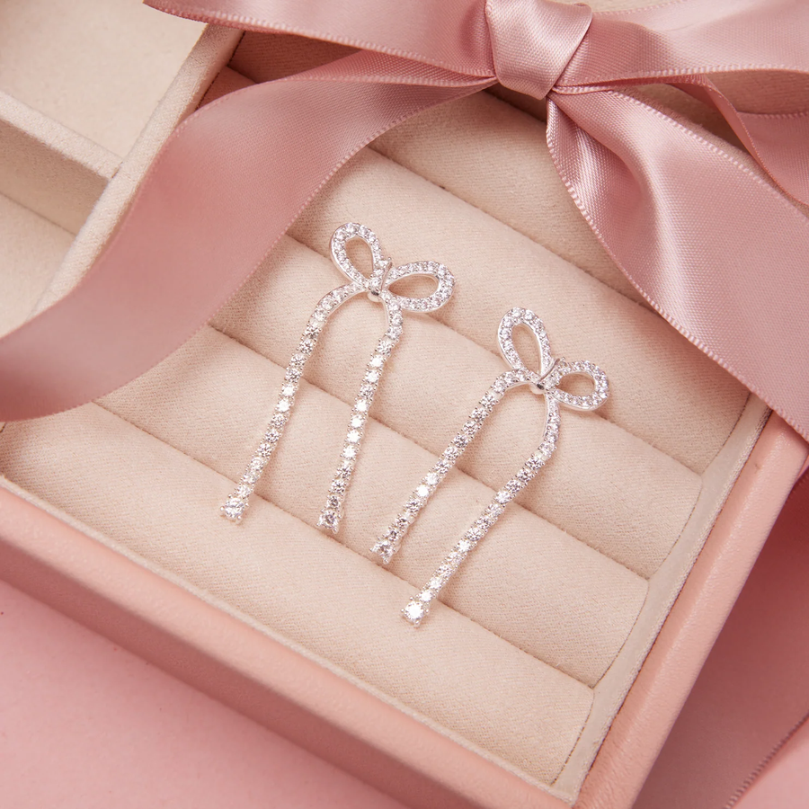 Hillberg And Berk Silver Tennis Bow Statement Earrings