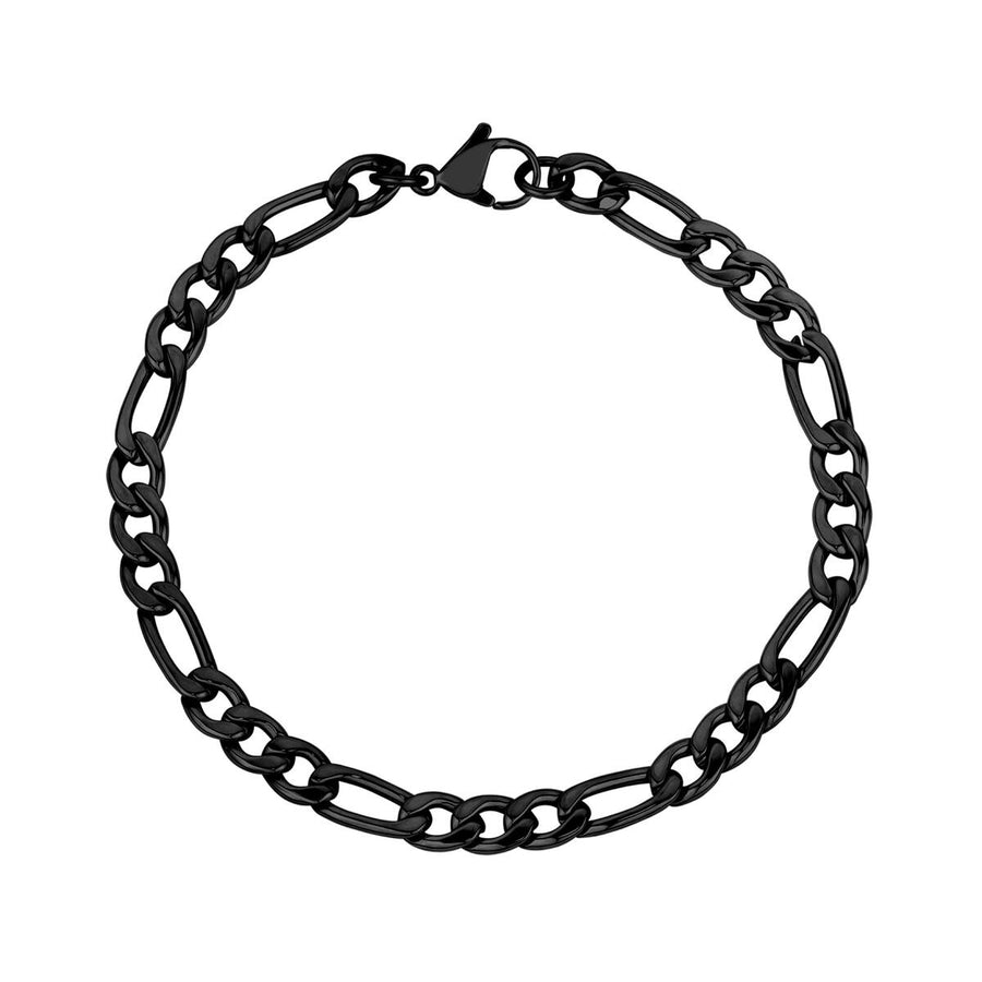 ARZ Steel 5mm Black Figaro Bracelet 7.5