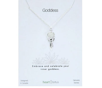 Heart And Lotus Silver Moonstone Goddess Necklace
