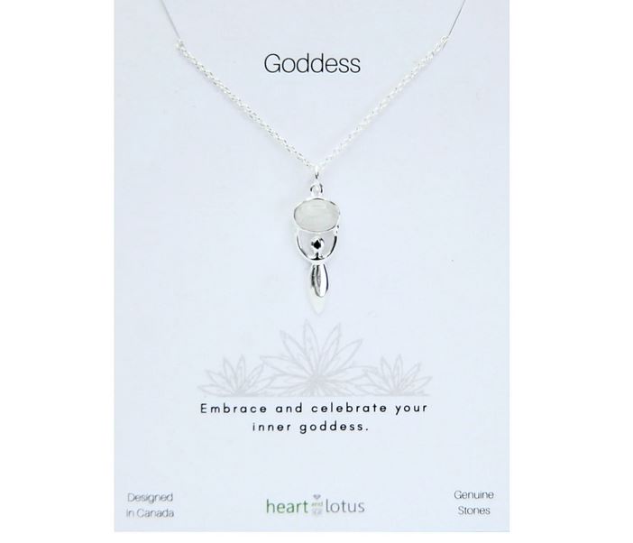 Heart And Lotus Silver Moonstone Goddess Necklace