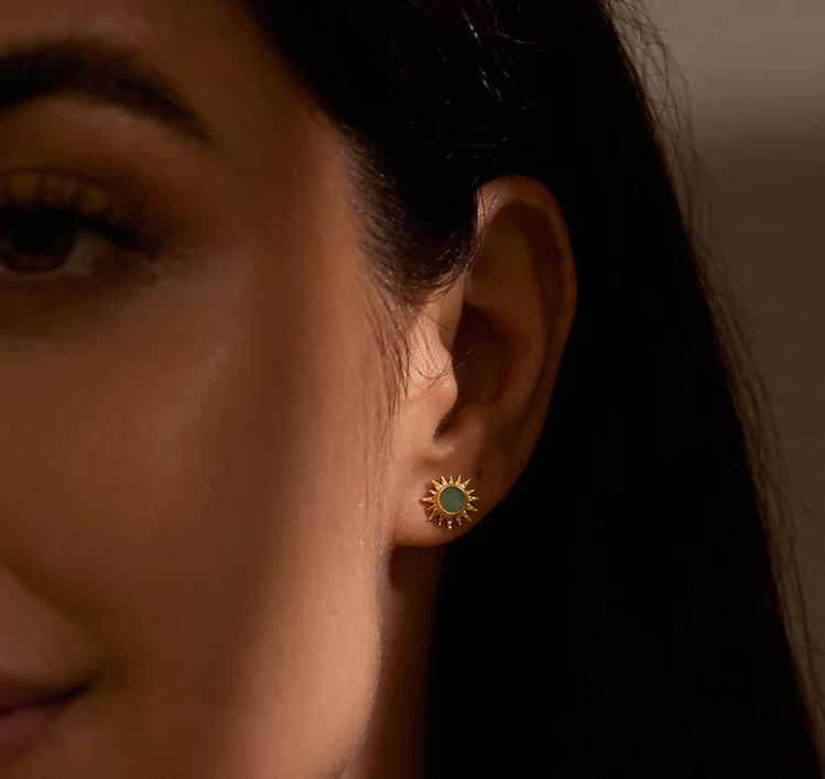 Satya Gold Green Onyx Starburst Stud Earrings