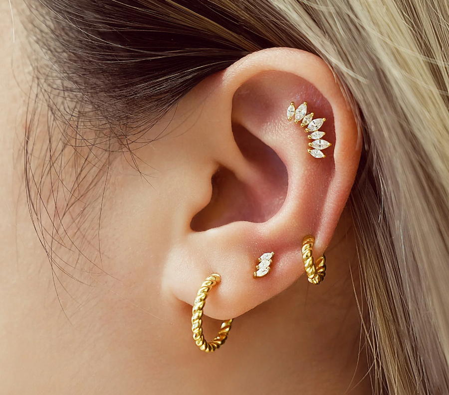 Ania Haie Gold Triple Marquise Stud Earrings