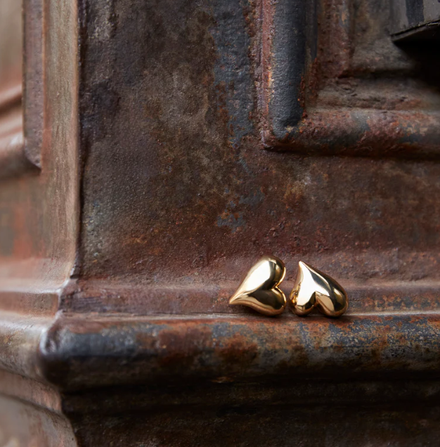 Jenny Bird Gold Art Heart Button Earrings