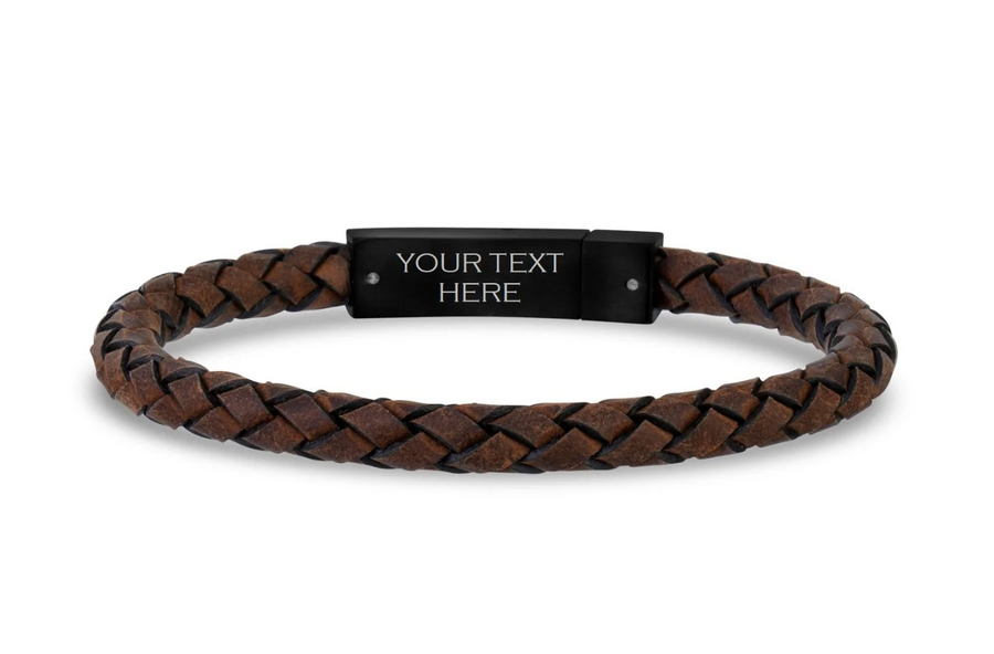 A.R.Z Steel 6mm Brown Leather Bracelet 7.5 Inches